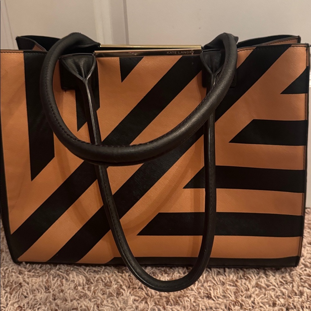 Kate Landry Camel and Black Tote